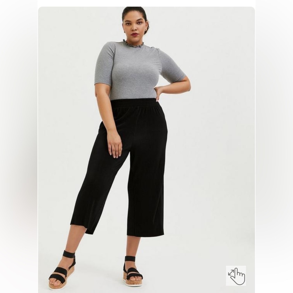 Plisse ribbed culotte pant cropped capri wide leg, xxl 2x
